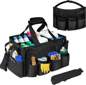 Cleaning  Bag Wearable, Cleaning  Supplies Organizer with Handle,  Straps & Detachable Divide, Cleaning Tool Organizers Tote Bag for Cleaners & HousekeepersBlack