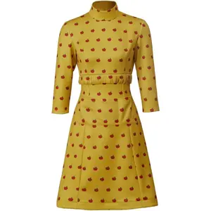 Mrs. Fox Costume Dress - Yellow Apple Polka Dot Elegant Mini Dress