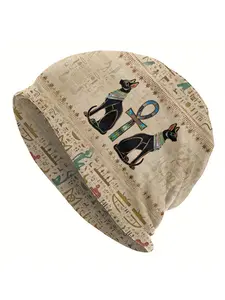 BIIHUDU Egyptian Beanie Hat with Ancient Egyptian God - Funky Bonnet for Men, Egyptian Themed Costume Accessory, Novelty Cultural Apparel