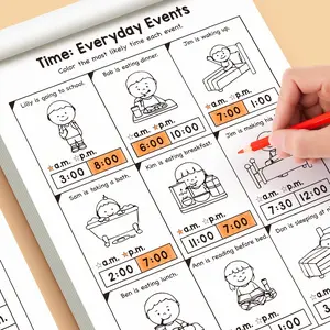 A children's learning time concept workbook, time awareness book, suitable for homeschool and kindergarten activities, contains reading and math practice sheets, perfect for classroom instruction and back-to-school supplies. Christmas gift.