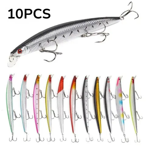 KLYVIONIS 10PCS Big Long Minnow Fishing Equipment Lures - 18cm/7in 23g/0.8oz Hard Crankbaits, Freshman-Friendly, Easy to Use, Life-Like Swim Action, for Bass Fishing in Reservoir Pond & Ocean Beach