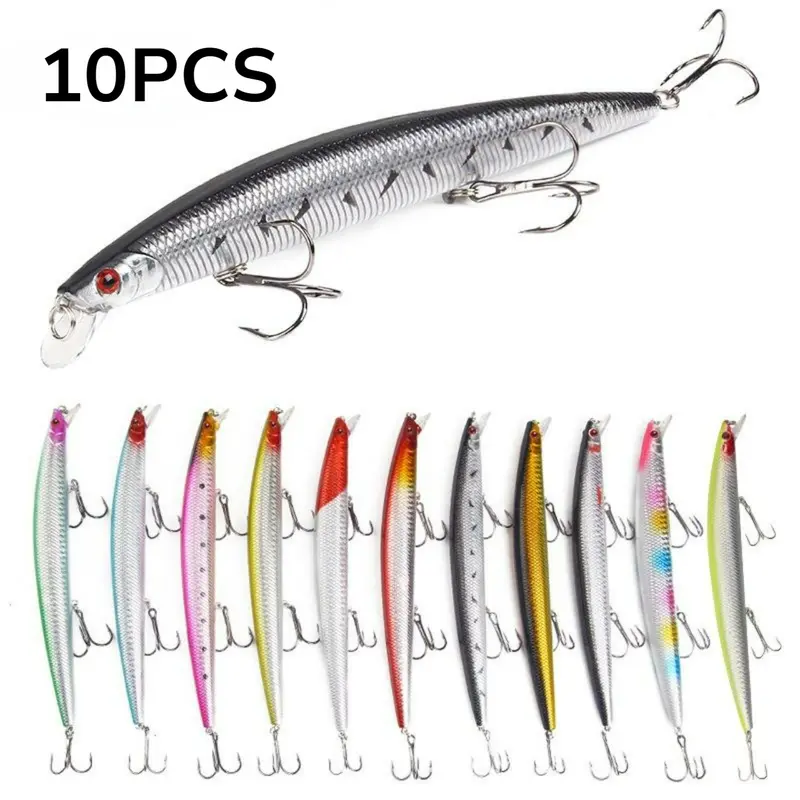 KLYVIONIS 10PCS Big Long Minnow Fishing Equipment Lures - 18cm/7in 23g/0.8oz Hard Crankbaits, Freshman-Friendly, Easy to Use, Life-Like Swim Action, for Bass Fishing in Reservoir Pond & Ocean Beach
