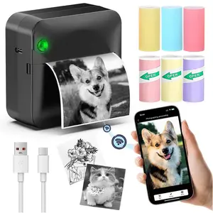 Portable Wireless Mini Printer, No Cutting Small Pocket Thermal Label Printer, 6 Rolls Paper, Ideal for Notes, Photos, DIY, Gifts