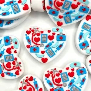 Healthcare Heart 2.0 Silicone Focal Beads - Medical Badge Reel DIY Supplies Beaded Badge Reel Supply & Beading