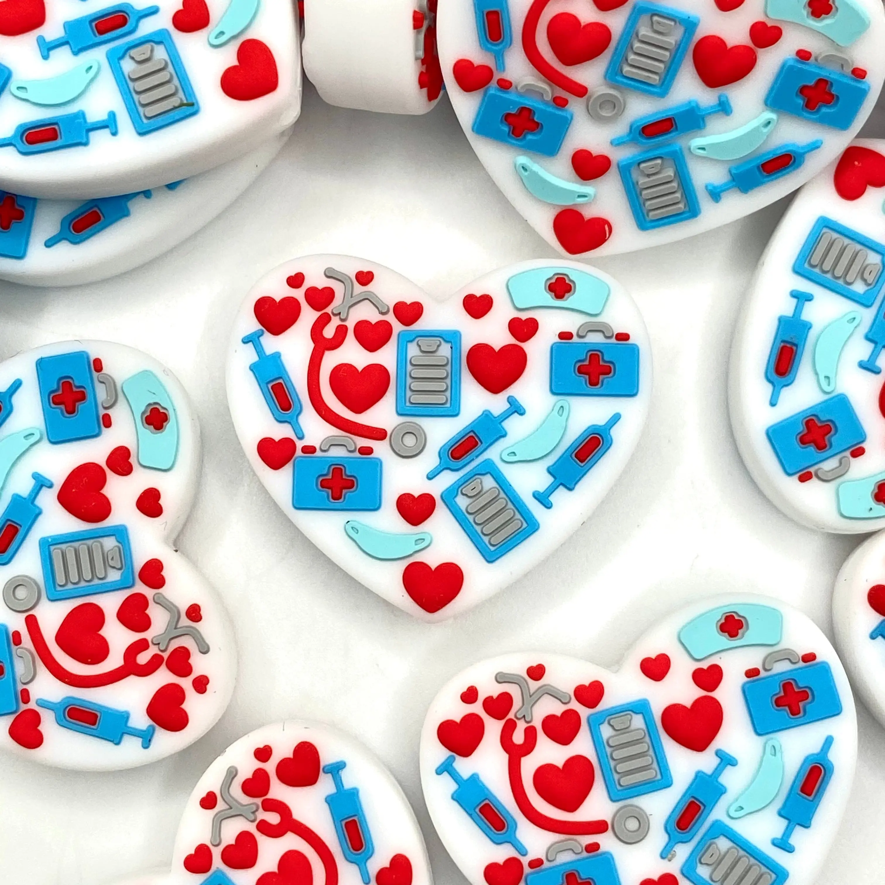 1pc Healthcare Heart 2.0 Silicone Focal Beads - Medical Badge Reel DIY Supplies Beaded Badge Reel Supply & Beading
