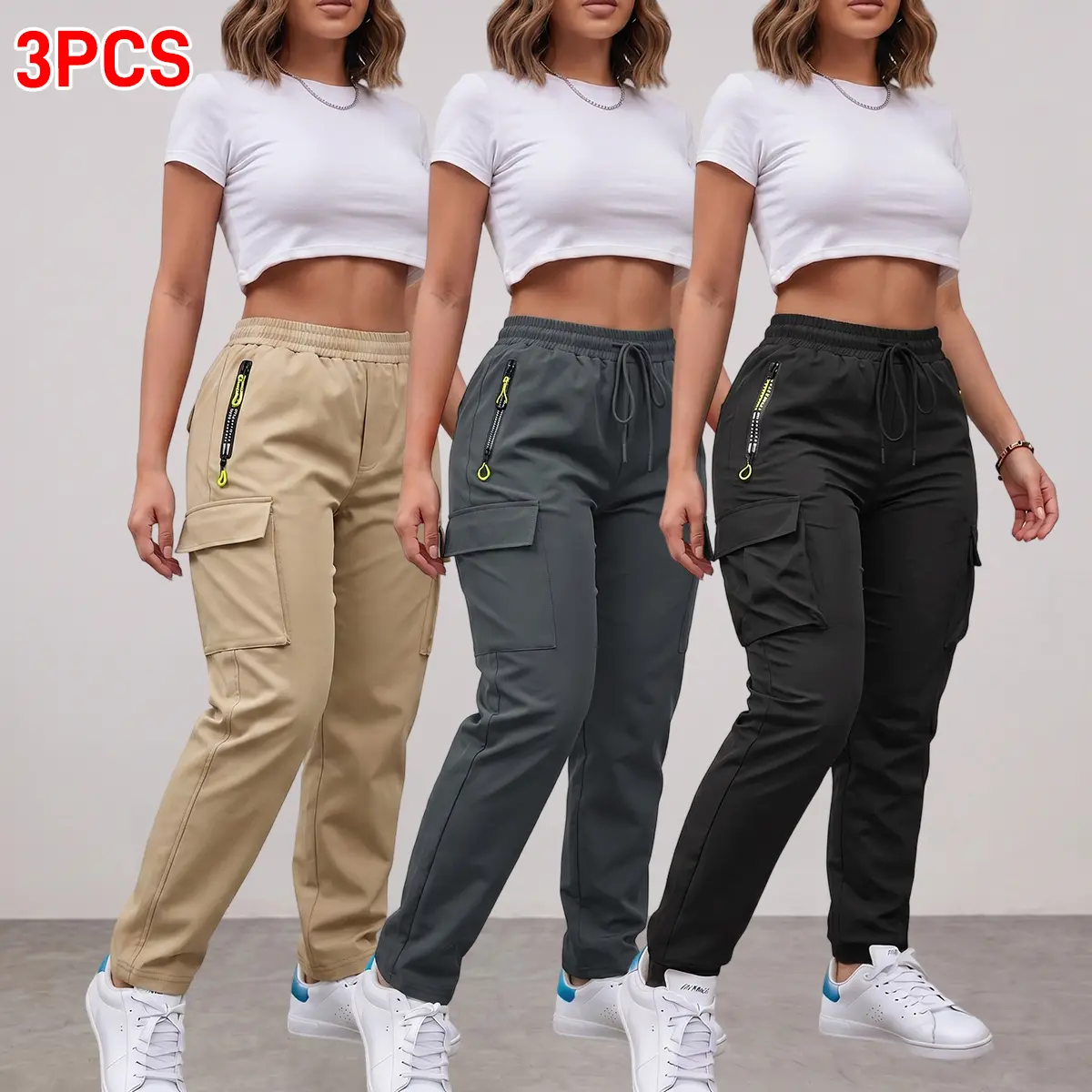 Women's Lightweight Cargo Pants, Straight-Leg Fit with Drawstring Waist, Multiple Deep Zip Pockets, No-Stretch Fabric for Outdoor Sports & Everyday Wear, Cargo Style, Cargo Pants Women, Multiple Pockets