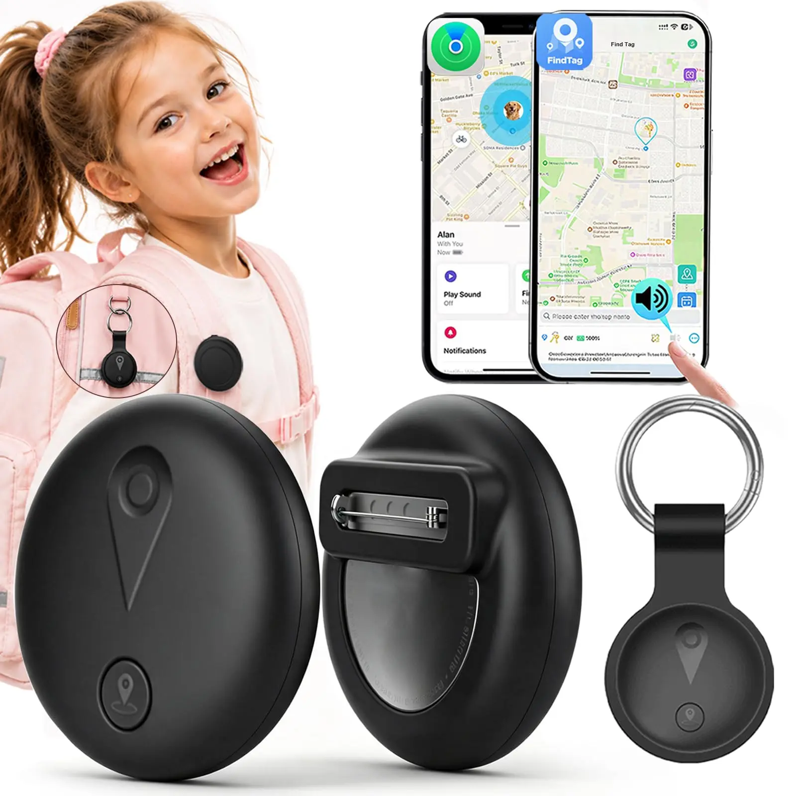 Children's GPS Tracker - Compatible With IOS And Android, No Monthly Fees/No SIM Card Required, Safety Pin That Doesn't Require Drilling, Global Anti-Loss Device, IPX6 Water- And Dust-Resistant, Suitable For Children, Clothing, And Backpack Worldwide