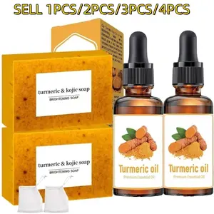 Turmeric Soap 100g + Turmeric Facial Oil 30ml - Natural Skincare Set | Turmeric, Lemon & Kojic Extracts | Deep Hydration, Softness & Soothing | Granular Texture with Gentle Foam | Alcohol-Free | For Face & Body Use