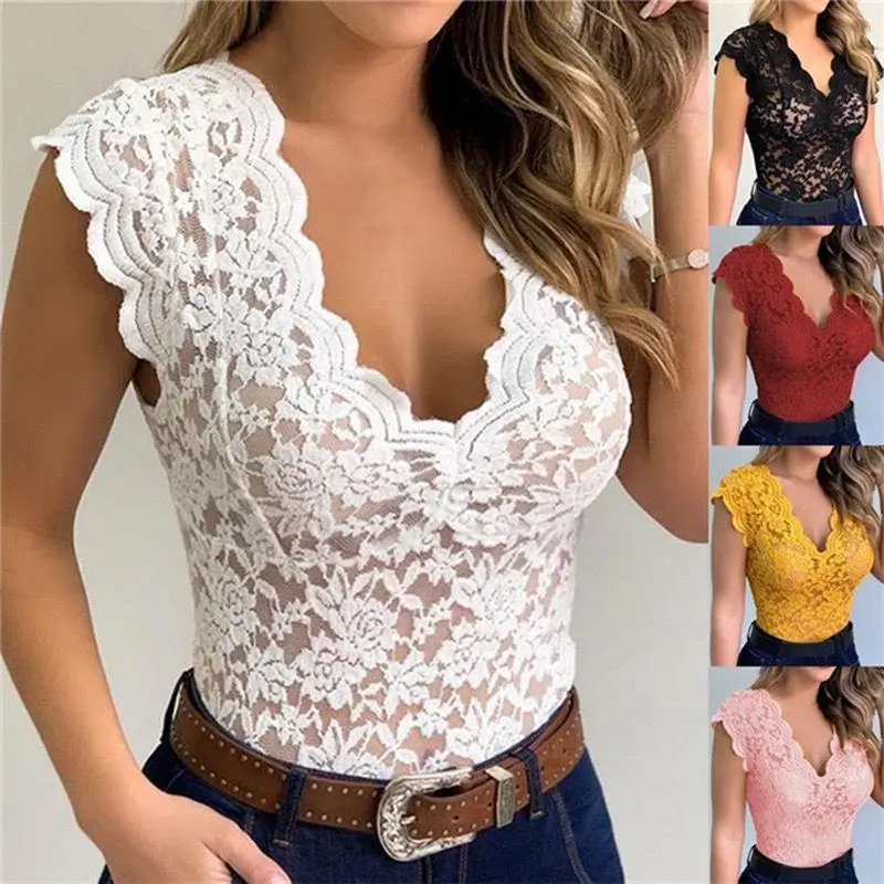 Women's Western Style Sheer Blouse with Lace Trim, Long Sleeve Deep V-Neck Fitted Solid Color Top, Western Tops, T-Shirt
