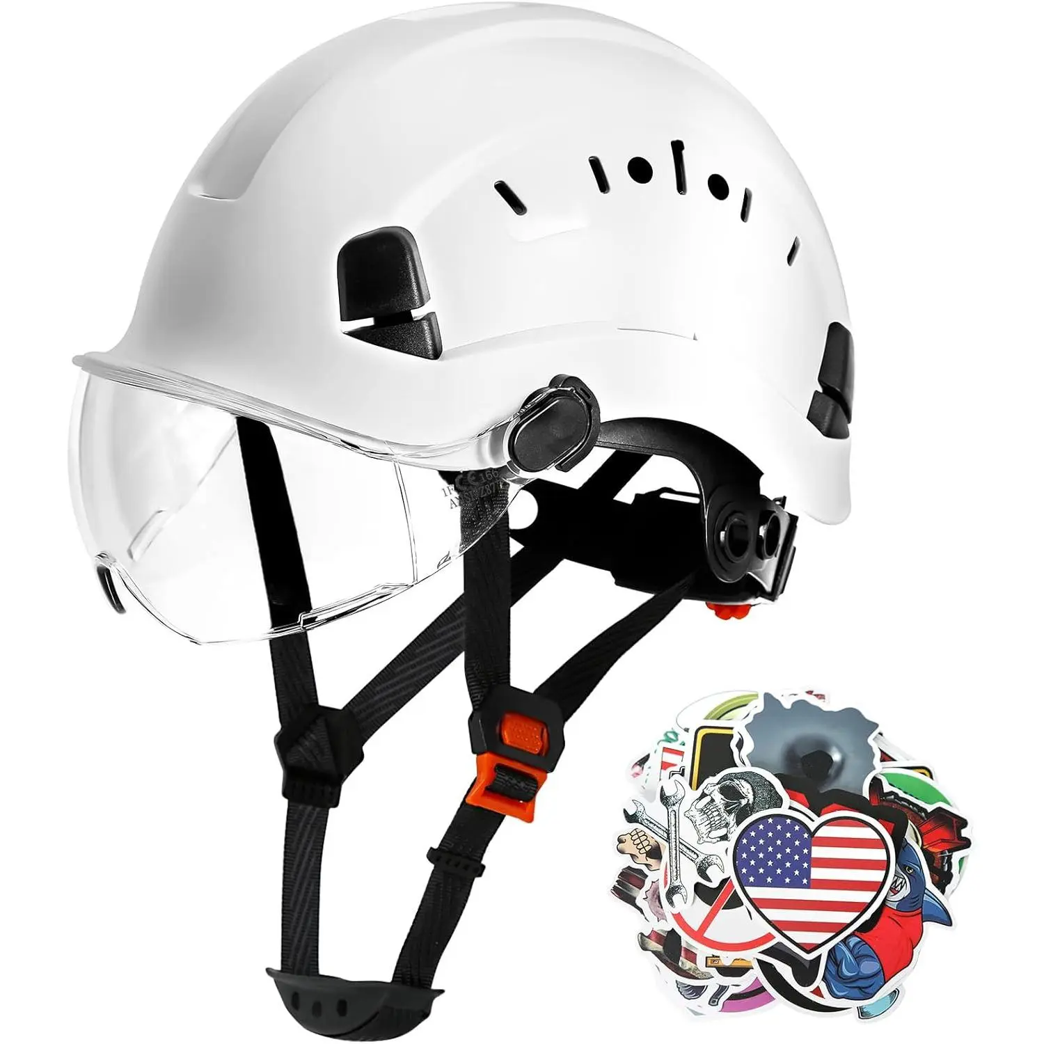 ANSI Z89.1 OSHA Approved Vented White Impact Rated Safety Helmet with Visor, Soft Cup Chin Strap, Reflective Stickers for Adults’ Scaffolding, Tree Climbing Work (Tools & Hardware, Soldering Equipment, Welding Accessories)