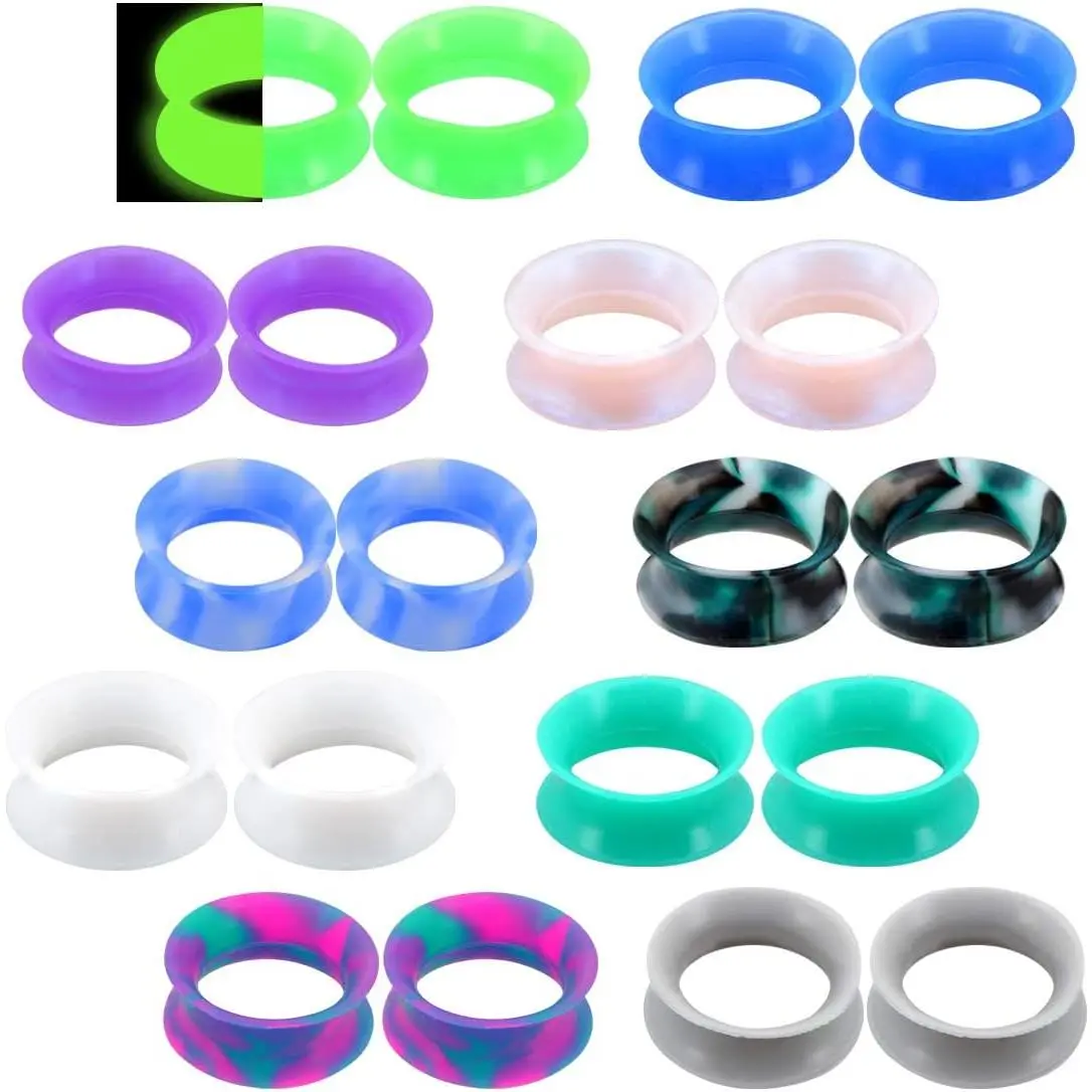 20 count Soft Silicone Ear Gauges Flesh Tunnels Plugs Stretchers Expander Double Flared Flesh Tunnels Ear Piercing Jewelry