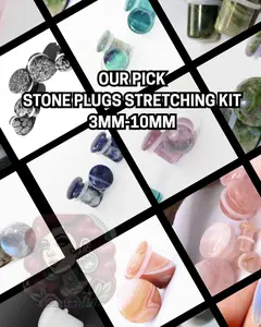 Single Flare Stone Gauged Ear Plugs, 6-Pair Assortment with Random Designs, 3mm-10mm Stretching Sizes, Flare Plugs for Body Jewelry, Single Flare Plugs