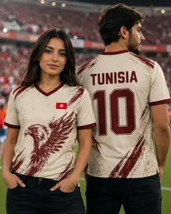 Tunisia Inspired Soccer Jersey, Cream Maroon Eagle Graphic Fan Shirt, Custom Number Football Style Jersey, Athletic Sports Tee for Men Women