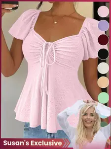 Women's Sweet Style Breathable Short Sleeve Blouse, Summer Casual Wear, Comfortable and Stylish, Perfect for Daily