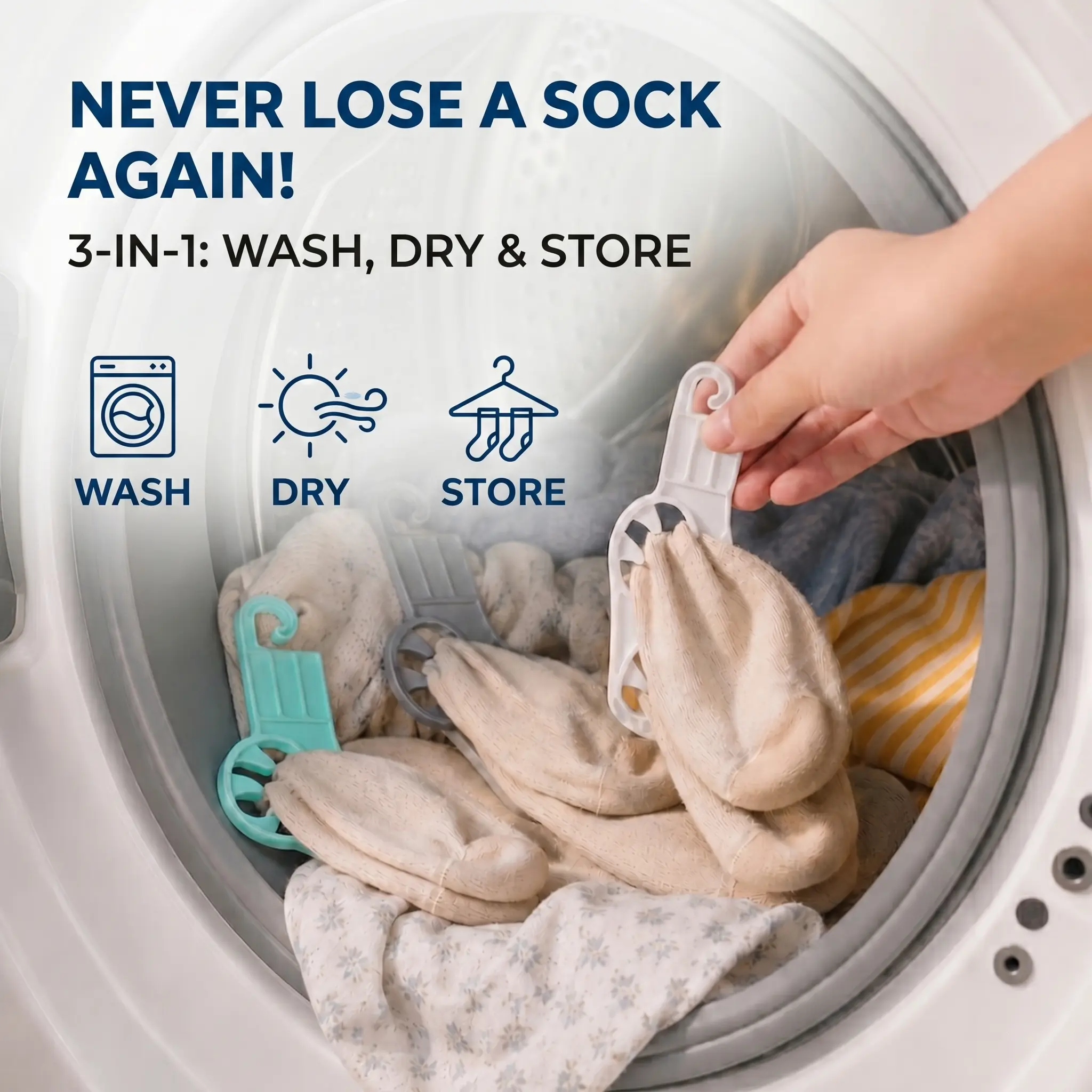 12 Pcs Upgraded Sock Holders with Hangers, Hooks: Durable Anti-Lost Laundry Organizer for Direct Washing, Spinning & Hanging Hangers