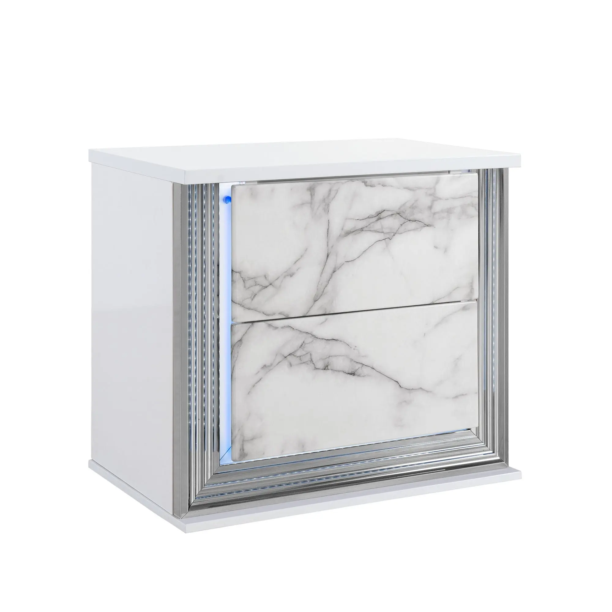 Moon - Marble Nightstand With LED - White