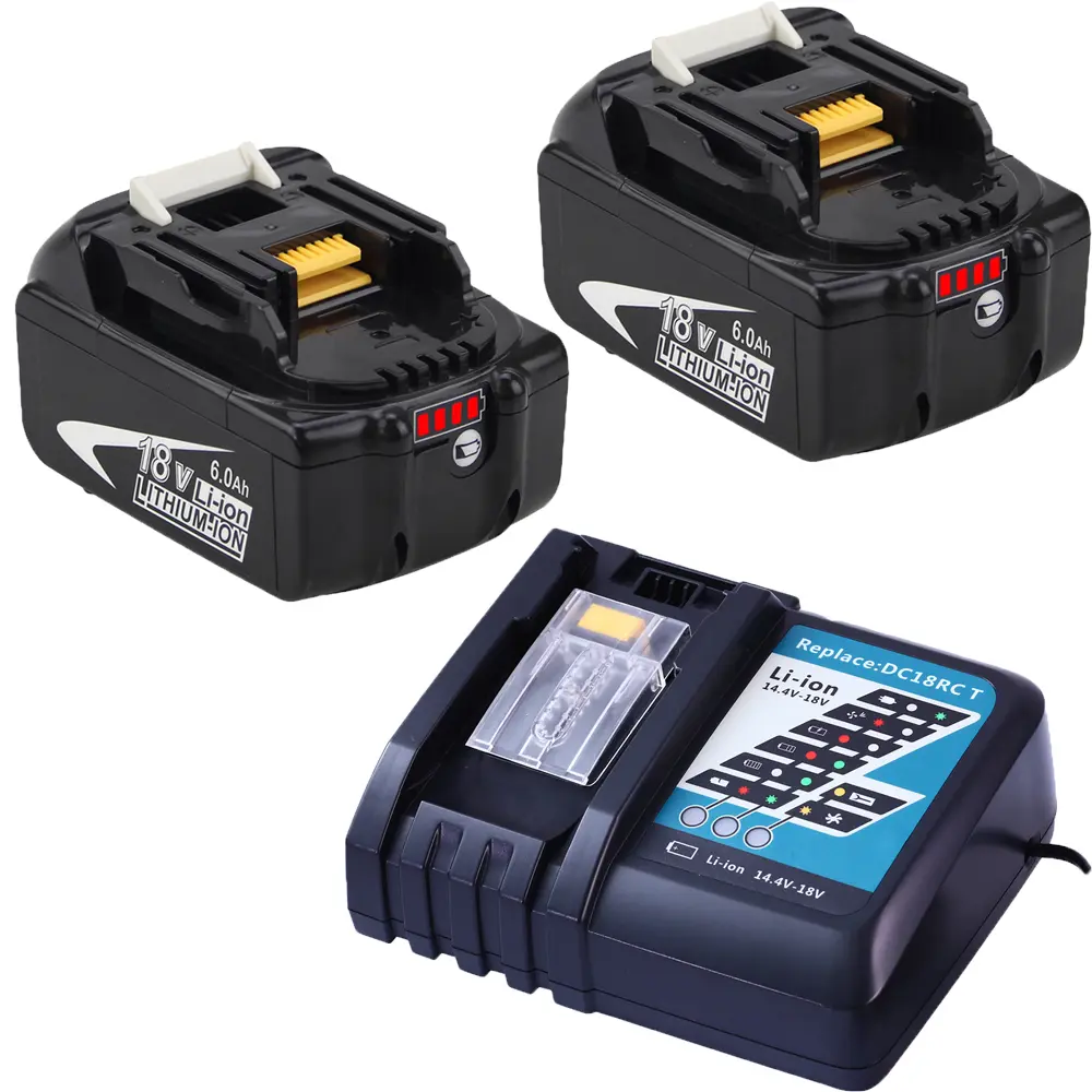 6.0Ah Lithium Power Tool Batteries & Charger Set, Makita LXT BL1860B Replacement, Compatible with Universal BL1815-BL1850 Power Tool Batteries