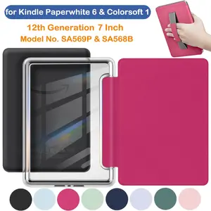 Handle Case for Kindle Paperwhite 12th Generation and Colorsoft 7 Inch (Model No. SA569P SA568B) 7'' Accessories 12 Gen Protective Pouch Clear Back with Auto Sleep/Wake Acrylic Cover
