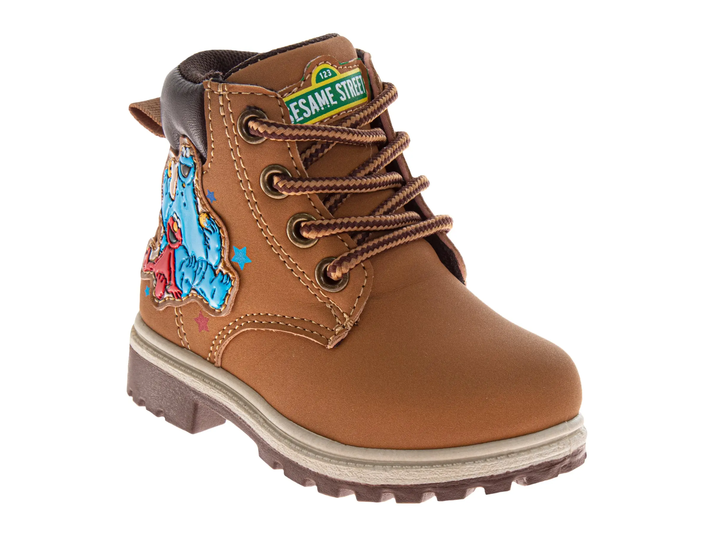 Sesame Street Toddler-Boys' Round Toe Lace-Up Boots, 7-8 Years, Character Graphics (Elmo-Cookie Monster), Sturdy Design, Pull Tab for Easy Wear, Ideal for Exploration, Cartoon