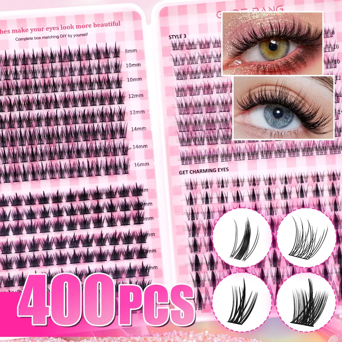 Lash Growth Kit - Individual Lashes D Curl Multiple Lengths Longer Looking Eyelashes Odorless Easy Application Home Makeup Book DIY Lash Extension Eyelash Extensions Cosmetic False Lashes