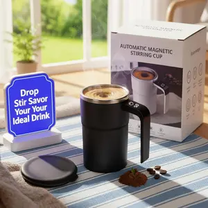 Automatic Self-Stirring Coffee Mug with Lid - USB Rechargeable, Leakproof BPA-Free Electric Mixing Cup, 1-Button Operation, Portable Smart Tumbler for Home & Office, Black & White Options