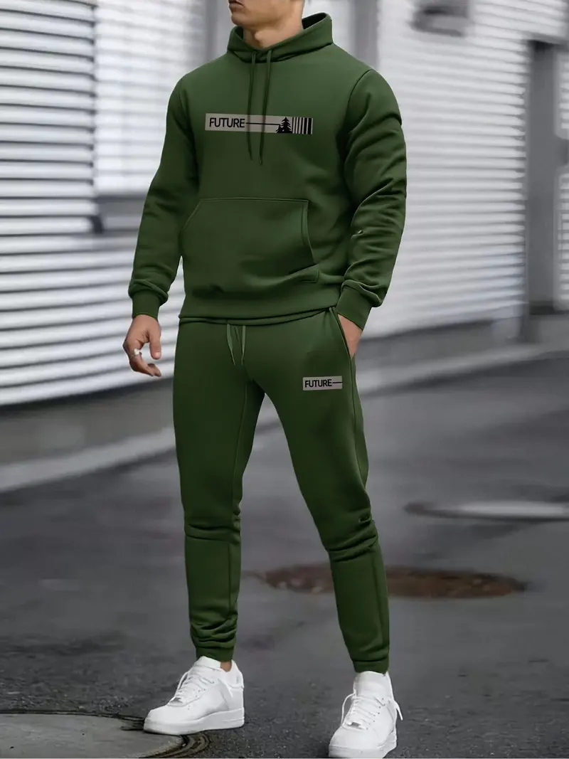 Men's two-piece set: a casual crew neck long-sleeved hooded sweatshirt and sweatpants set, suitable for winter and autumn.Includes a sweater, hoodie, sweatpants, jogging pants, and more. Clothes Menswear Polyester pocket waist sportswear indoor outdoor zi