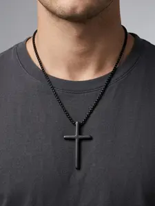 Cross necklace, silver and black cross pendant necklace#Fashionweek#Fallfreshness