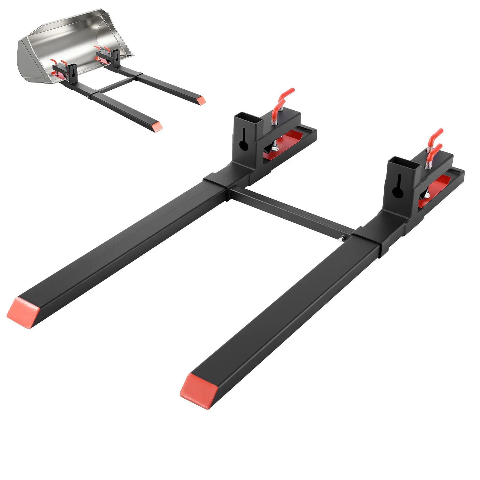 【SummerFinds】VEVOR Pallet Forks, 4000 lbs Clamp on Pallet Forks, 60-Inch Total Length Heavy-Duty Tractor Fork with Adjustable Stabilizer Bar for Tractor Attachments, Loader Bucket, and Skid Steer, Black