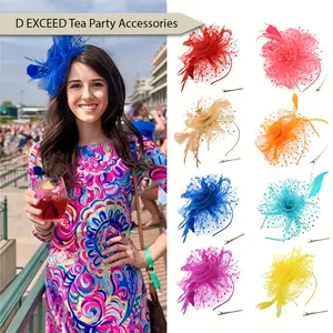 1pc D EXCEED Vintage-Inspired Fascinator Hat for Women – 50s & 60s Flower Mesh Ribbon Feather Headband with Clip, Elegant Tea Party