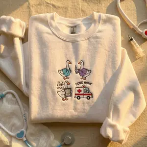 [MADE IN US] Embroidered Medical Squad Goose Sweatshirt, Silly X-Ray Bird Hoodie, Funny Healthcare Worker Crewneck, Nurse and Doctor Gift