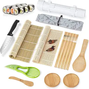 [New deal] - Sushi Making Kit, All in One Sushi Roller Set Maker Kit with Bamboo Rolling Mat, Bazooka, Chopsticks Holders, Rice Paddle, Avocado Slicer for Beginners, Kids, Family, Friends, Home