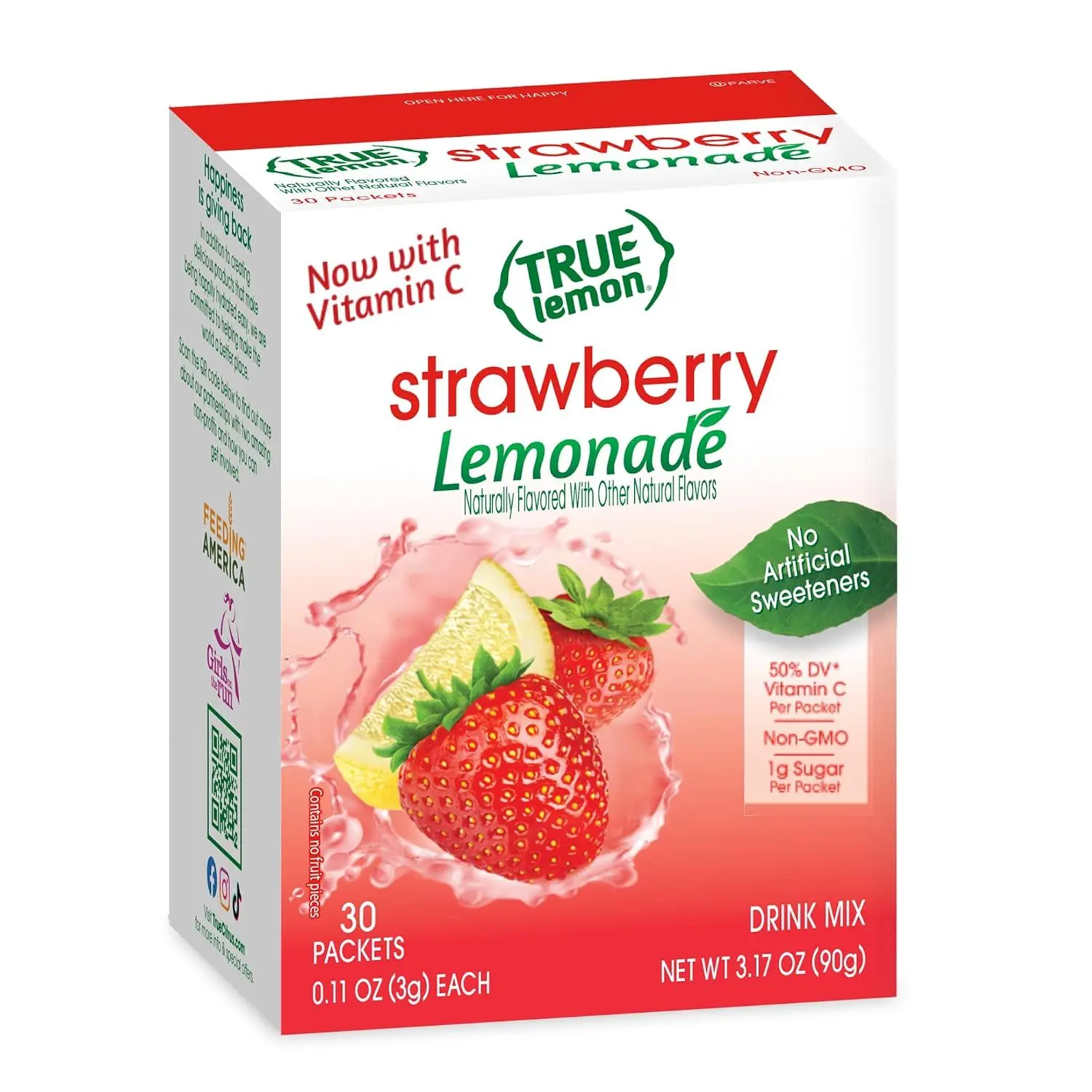 True Lemon Strawberry Lemonade 30ct (Pack of 1) - Drink Mix - No Artificial Sweeteners, Low Calorie - Powdered Drink Mixes & Flavors - Water Flavor Packets & Water Enhancer with Stevia