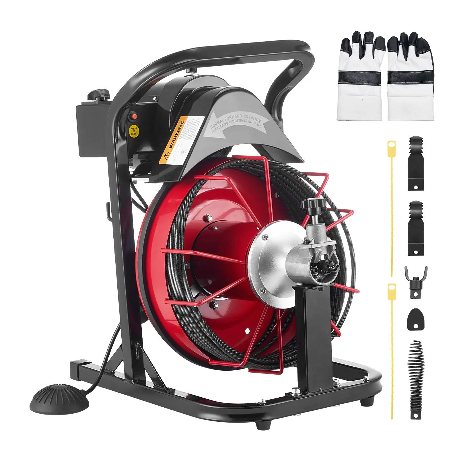 【Summerfinds】VEVOR Drain Cleaner Machine 50 FT x 5/16 Inch, Auto Feed Sewer Snake Auger with 4 Cutters & Air-Activated Foot Switch for 2" to 4" Pipes