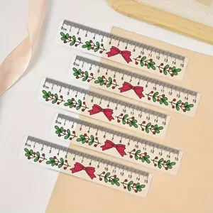 10PCS Christmas Theme Plastic Rulers 15cm, Side Features a Serrated Structure, Transparent, Easy to Read Design, Office Supplies, Precision Measuring, Sleek Appearance, Clear Printing
