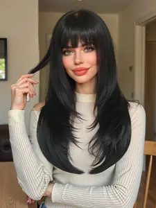Long Straight Wigs for Women, Gorgeous Fluffy Wigs with Bangs, Synthetic Full Machine Wigs for Party, Daily Use, Silky Straight Wig, Stylist Friendly Wig