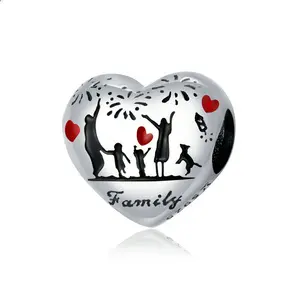 S925 Sterling Family Heart Bead Jewelry Bracelet Accessory