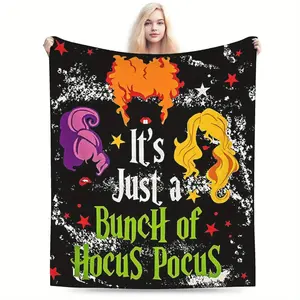 Hocus Pocus Themed Single-Print Flannel Blanket - Retro Look, Multi-Size, Soft, Comfortable, Durable, All Seasons, Suitable for Bedroom, Office