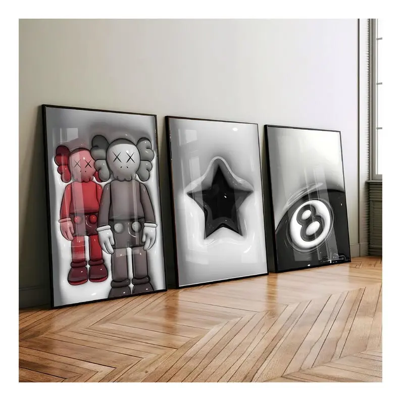 Set Of 3 HypeBeast Room Decor, Hypebast kaws Poster, Cool Wall Art Set,, 2D Wall Art Bundle, HypeBeast Wall Art, Trendy Wall Art,
