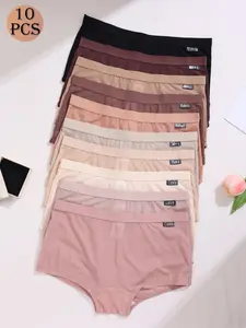 10-Pack Women's Low Waist Ice Silk Boxer Briefs, Plain Panty, Comfortable Breathable Thin Underwear, Everyday Casual Style for All Seasons