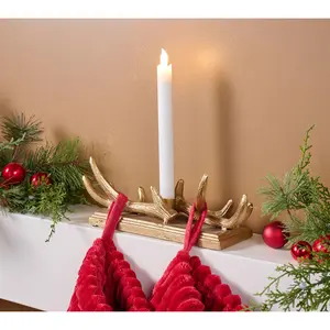 12" Antler Stocking Hanger with Taper Candle by Lauren McBride