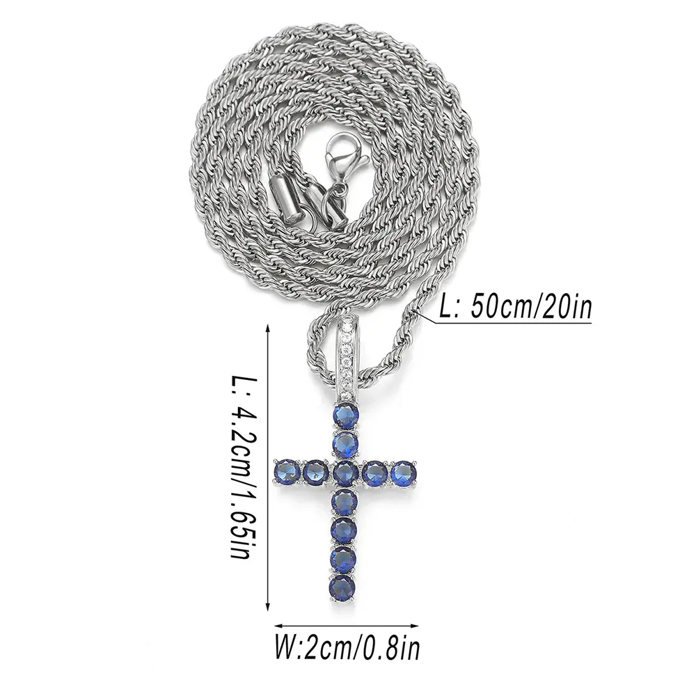 Men's And Women's Diamond Zircon Cross Necklaces, Hip-hop Religious Style Pendants, Multi-color Fashion Accessories Men's And Women's Diamond Zircon Cross Necklaces, Hip-hop Religious Style Pendants, Multi-color Fashion Accessories
