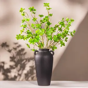 12 Inch Tall Black Ceramic Vase, with 5 Branches of 25 Inch Faux Artificial  Greenery Stems Set, Textured Minimalist Jug,  Stem , ative Farmhouse, Console Table Centerpiece