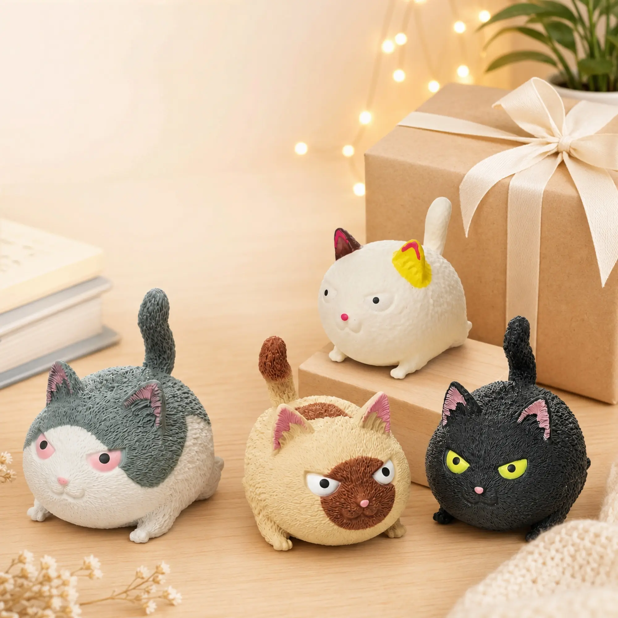 4 PCS Angry Squishy Cat Stress Relief Toy Cute Chubby Cat Squeeze Toy Kawaii Cat Fidget Toy Soft Sensory Desk Decoration Funny Gift