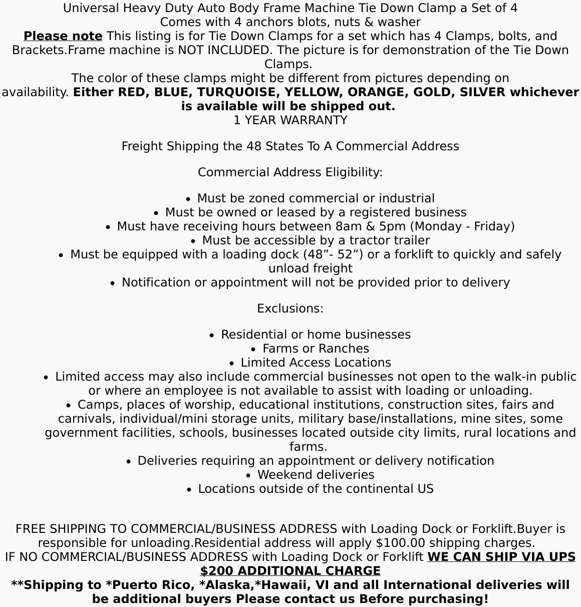 Free Shipping Universal Heavy Duty Auto Body Frame Machine Tie Down Clamp a Set of 4