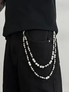 Men's Acrylic Beaded Rhinestone Pants Chain, Vintage Luxury Hanging Ornament, Street Style, All Seasons, Eco-Friendly Design, Adjustable Waist Chain, Adjustable Jewelry