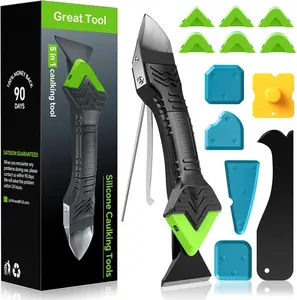 ISUNMEA Caulking Tool 5 in 1 Silicone Caulking Grout Removal Sealant Finishing Tool with Grout Scraper, 6 Exchange Silicone Pads, Adhesive Residue Scraper Seam Repair Kit for Kitchen Bathroom