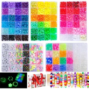 SJZWSD 5 Boxes Bracelet Making Kit Pony Beads, 6x9mm Kandi Rave & Hair Beads Set with UV Color Changing, Glow-in-Dark, Chrome & Alphabet Letters for Friendship Jewelry DIY Crafts