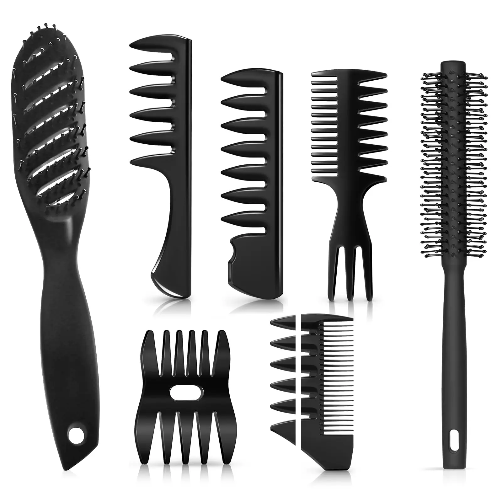 Hair Styling Tools for Men, 7PCS Brush & Comb Set for Blow Drying, Volume, Texture and Grooming, Includes Vent Hair Brush, Round Quiff Brush and Wide Tooth Combs