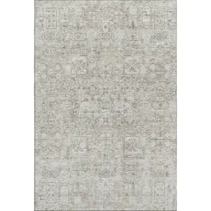 HomeRoots 651224 8 x 10 ft. Taupe & Ivory Floral Transitional Washable Machine Made Rectangle Area Rug with UV Protection