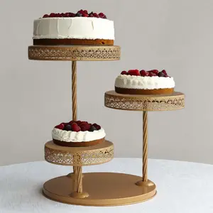 3-Tier Metal Dessert Stand 21" Hollow Lace Round Design Gold - Cupcake Tower and Tiered Cake Display for Events